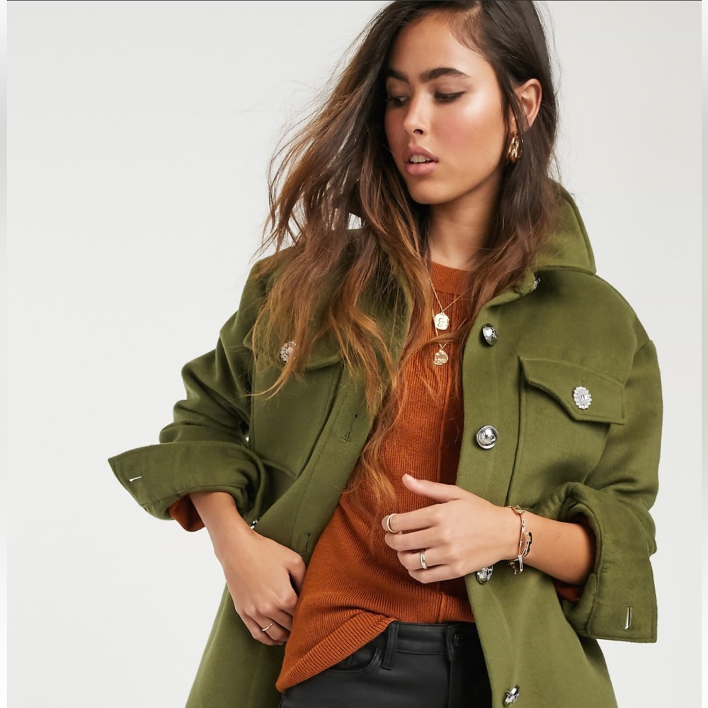 River Island Olive Green Button Jacket with Rust Brown Knit